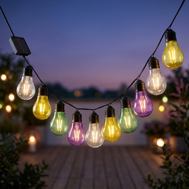 Cheqo® Solar Lichtslinger - Feestverlichting - Lichtsnoer Buiten met Gloeilampjes - Tuinverlichting - Buitenverlichting - Sfeerverlichting - Party Lights op Zonne-energie - Peertjes - Gekleurde LED Lampjes - Decoratieve Lichtslinger - Hero