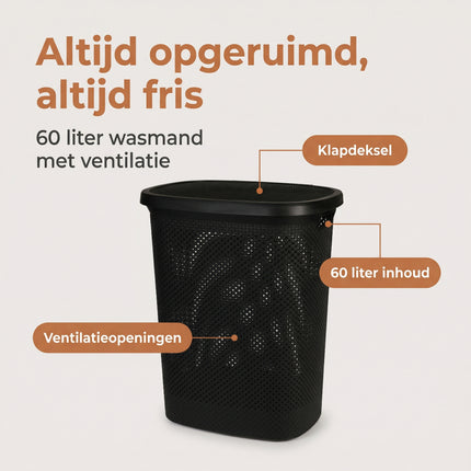 Cheqo Wasmand met Deksel 60L Zwart - Benefit Map