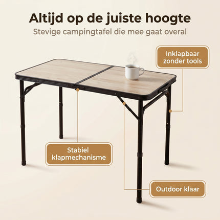 Cheqo® Campingtafel 90x60 cm Hoogte Verstelbaar - Benefit Map