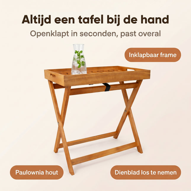 Cheqo® Bijzettafel Inklapbaar met Afneembaar Dienblad - Benefit Map