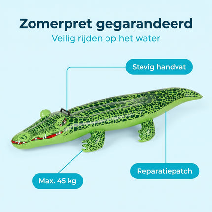 Cheqo® Opblaasbare Krokodil - Ride-On Krokodil - Pool Float - Zwembad Speelgoed - Benefit Map