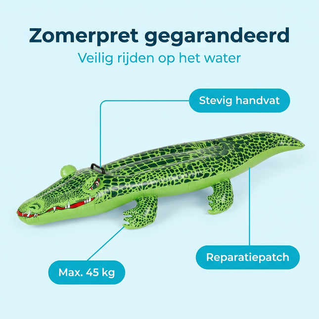 Cheqo® Opblaasbare Krokodil - Ride-On Krokodil - Pool Float - Zwembad Speelgoed - Benefit Map