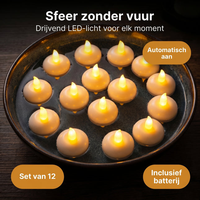 Cheqo LED Drijfkaarsjes Set van 12 - Benefit Map
