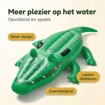 Cheqo® Opblaasbare Krokodil - Ride-on Krokodil - Krokodil Luchtbed - Opblaasdier - Opblaasfiguur - Zwembad Speelgoed - Waterspeelgoed - Strand Speelgoed - voor Kinderen - Benefit Map