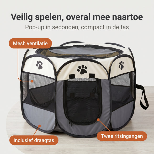Cheqo® Puppyren Opvouwbaar - Hondenren - Konijnenren - Draagtas (ca. 75 x ca. 75 x ca. 45 cm) - Benefit Map