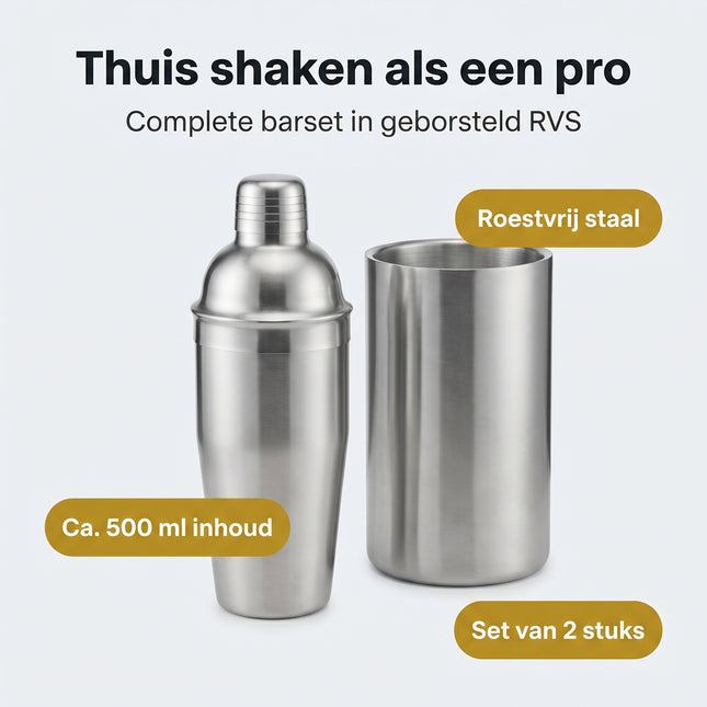 Cheqo® Cocktailshaker Set van 2 - Wijnkoeler en Cocktail Set - Benefit Map