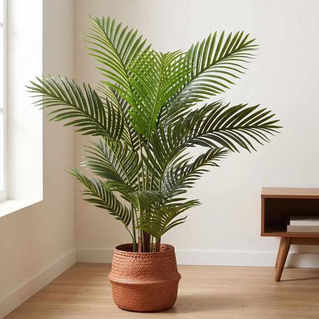 Cheqo® Kunstpalm - Kunstplant Palm - Nepplant - Kunstplanten voor Binnen - Neppalm - Areca Palm - Palmboom - Grote Kunstplant - Woonkamer Decoratie - Kunst Palmboom - Tropische Plant - Groen - Kantoor - Slaapkamer - Balkon - Hero
