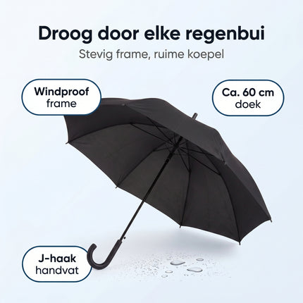 Cheqo® Paraplu Zwart - Stokparaplu - Windproof Stormparaplu - Benefit Map