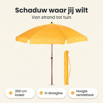 infographic-2: Cheqo parasol strandparasol houtlook geel