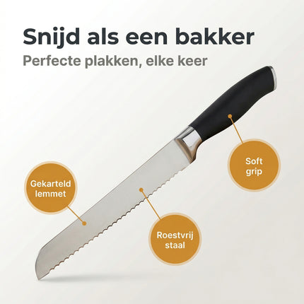 Cheqo® Broodmes Gekarteld RVS/Zwart - Benefit Map