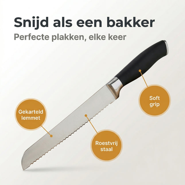 Cheqo® Broodmes Gekarteld RVS/Zwart - Benefit Map