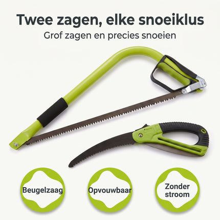 infographic-2: Cheqo takkenzaag set van 2 beugelzaag snoeizaag groen