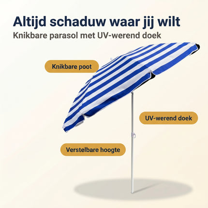 Cheqo Strandparasol Blauw/Wit Gestreept - Benefit Map