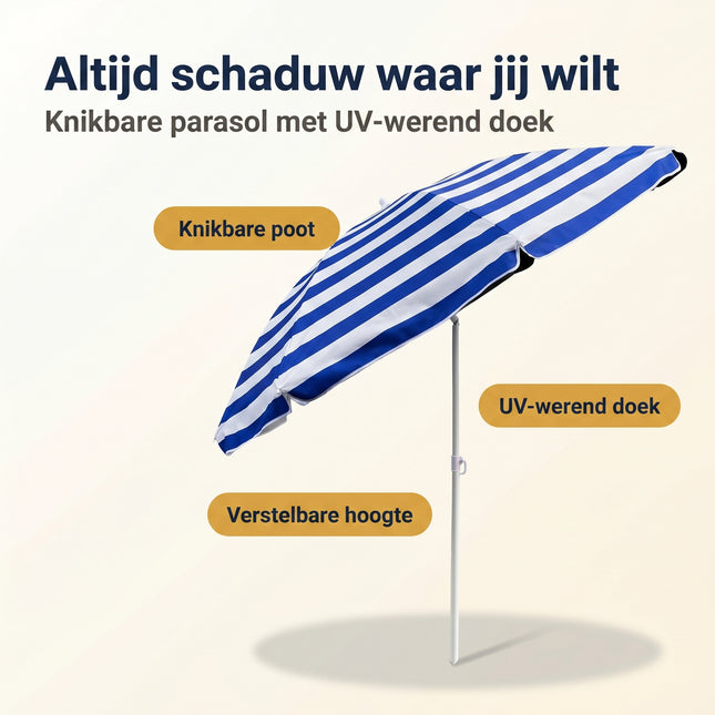Cheqo Strandparasol Blauw/Wit Gestreept - Benefit Map