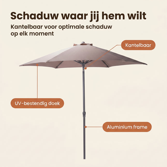 Cheqo Tuinparasol Stokparasol Taupe 230x220 cm - Benefit Map