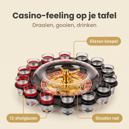 Cheqo® Roulette Drankspel met 12 Shotglaasjes - Benefit Map