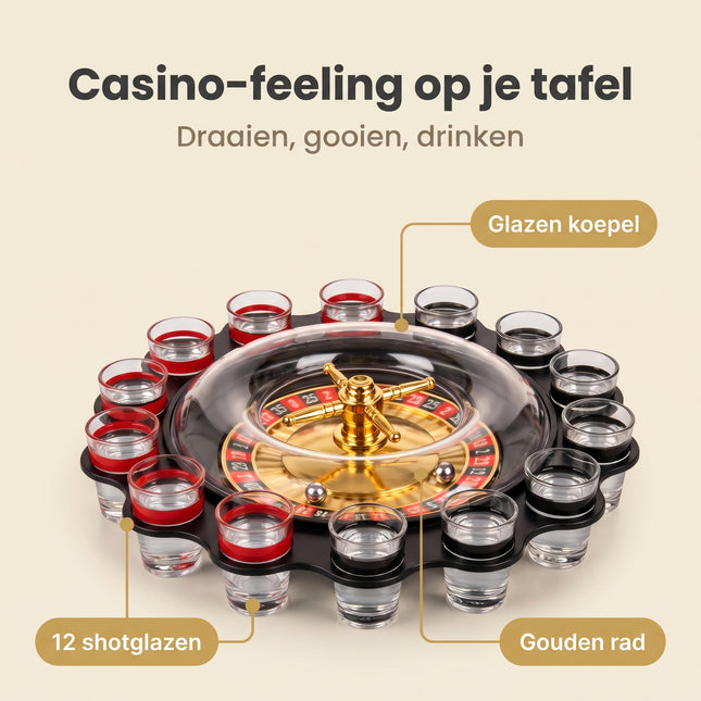 Cheqo® Roulette Drankspel met 12 Shotglaasjes - Benefit Map