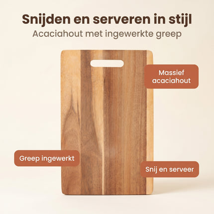 Cheqo® Snijplank Acaciahouten met Handvat - Benefit Map