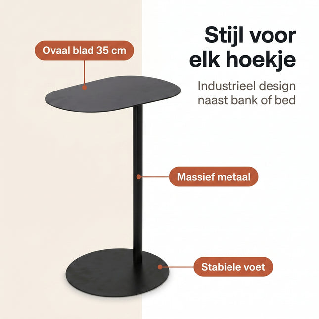 Cheqo® Bijzettafel Zwart - Metalen Sidetable - Industrieel Design - Benefit Map