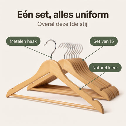infographic-2: Ceruzo 15 houten kledinghangers naturel