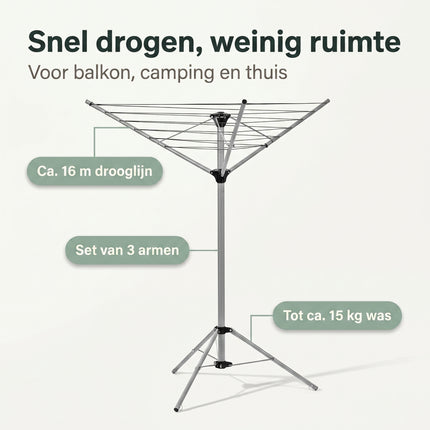 Cheqo® Droogrek Inklapbaar - Droogmolen Staand 3 Armen - Benefit Map