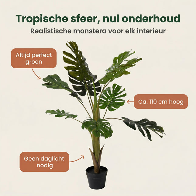 Cheqo® Kunstplant Monstera 110cm - Benefit Map