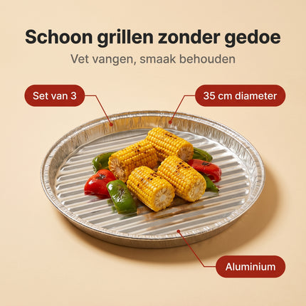 Cheqo® BBQ Grillschalen Set van 3 - 35 cm Aluminium - Benefit Map