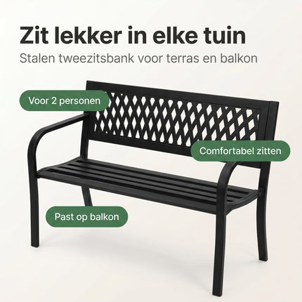 Cheqo Tuinbank 2-persoons Stalen Parkbank Zwart - Benefit Map