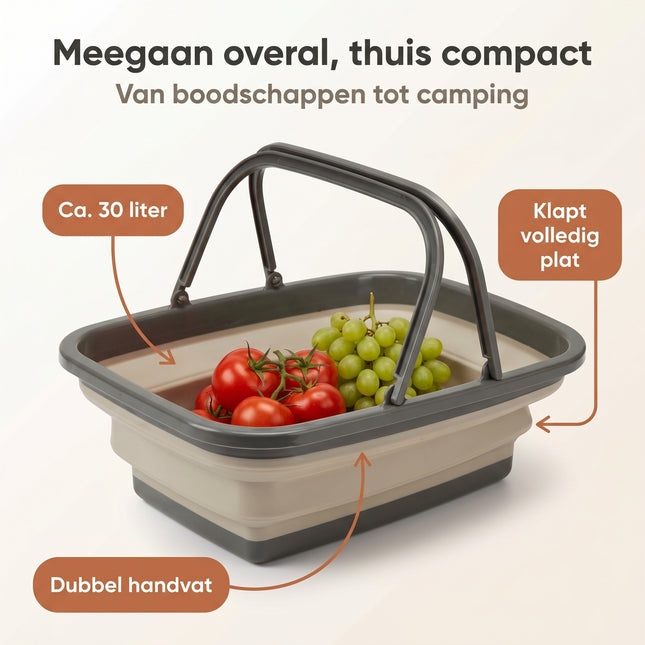Cheqo® Opvouwbare Boodschappenmand - Inklapbare Mand met Handvat - Benefit Map