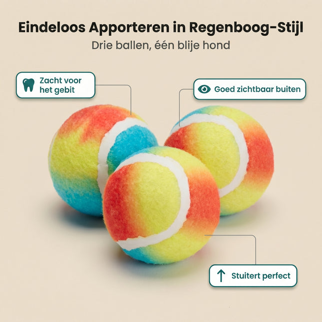 USP - Cheqo Regenboog Tennisballen voor Honden Set van 3