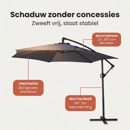 Cheqo® Zweefparasol Antraciet 300 cm - Benefit Map