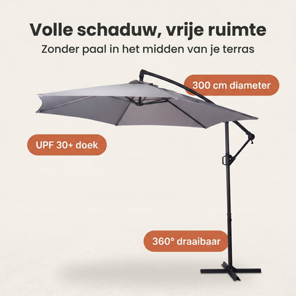 Cheqo® Zweefparasol 300 cm Grijs - Benefit Map