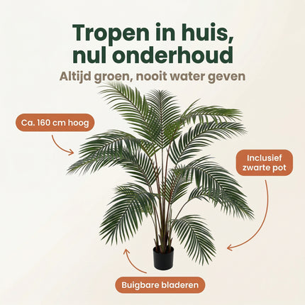 Cheqo® Kunstpalm - Kunstplant Palmboom - Kunstplanten voor Binnen - Grote Kunstplant - Benefit Map