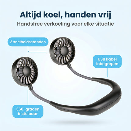 Cheqo® Nekventilator - Draagbare Ventilator - Halsventilator - Handsfree - USB Oplaadbaar - Benefit Map