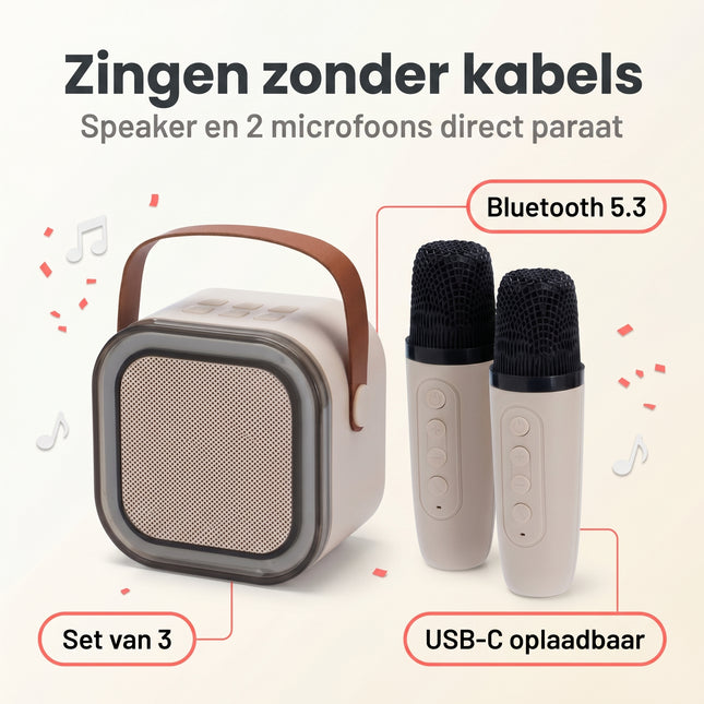 Cheqo® Karaoke Set - Draadloos - Microfoon - Bluetooth - voor Kinderen - Benefit Map