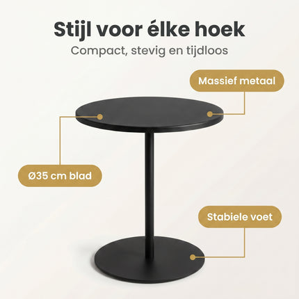 Cheqo® Bijzettafel Rond Zwart - Metaal - Woonkamer - Sidetable - Industrieel - Benefit Map
