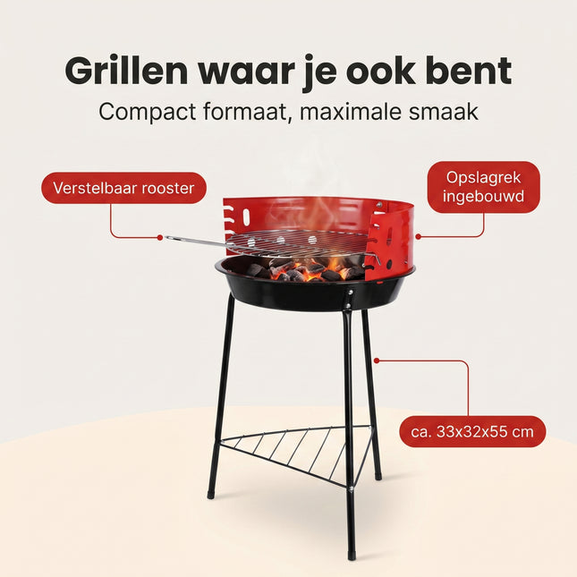 Cheqo® Houtskoolbarbecue 33x32x55 cm Zwart/Rood - Benefit Map