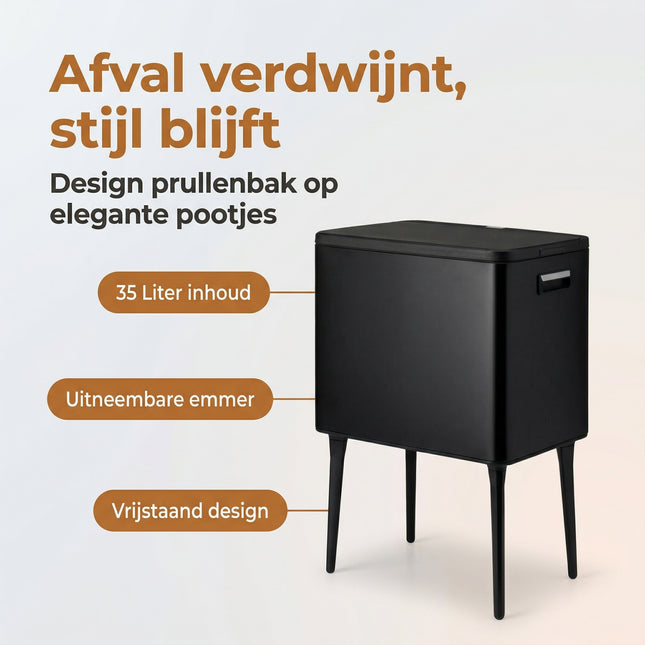 Cheqo® Prullenbak op Pootjes - Afvalbak 35 Liter - Benefit Map