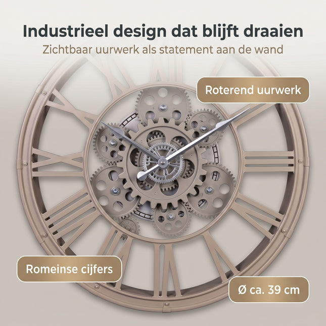 Cheqo® Wandklok met Roterend Uurwerk - Benefit Map