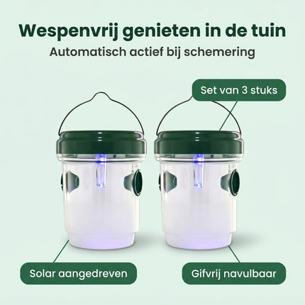 Cheqo® Wespenvanger Set van 3 - Solar met UV LED - Benefit Map