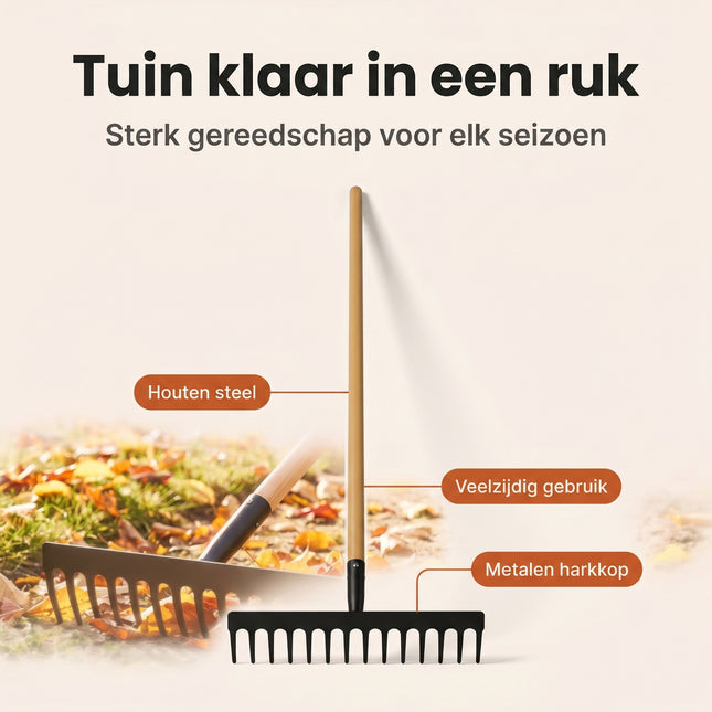 Cheqo® Tuinhark - Hark met Houten Steel - Benefit Map