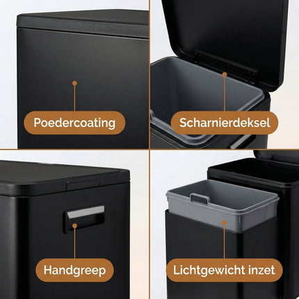 Cheqo® Prullenbak op Pootjes - Afvalbak 35 Liter - Detail Split