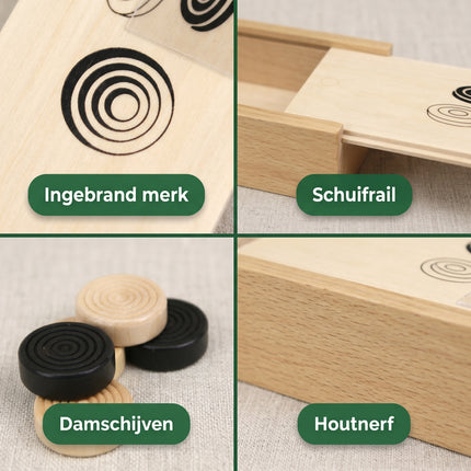 Cheqo Damstenen in Houten Kist - Detail Split