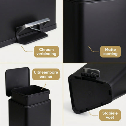 Cheqo® Pedaalemmer 20L Mat Zwart - Detail Split