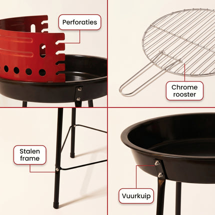 Cheqo® Houtskool Barbecue Ronde 3-Poot 33 cm - Detail Split