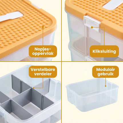 Cheqo® Opbergbox Bouwstenen Stapelbaar 3 Lagen - Detail Split