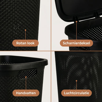 Cheqo Wasmand met Deksel 60L Zwart - Detail Split