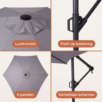Cheqo® Zweefparasol 300 cm Grijs - Detail Split