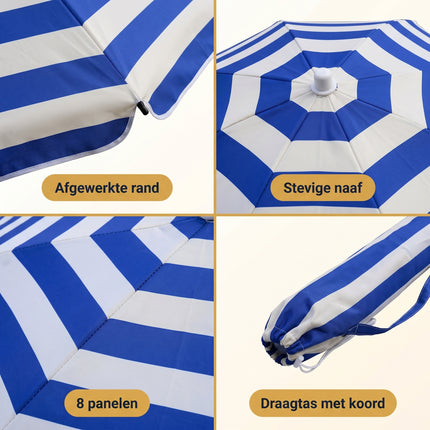 Cheqo Strandparasol Blauw/Wit Gestreept - Detail Split