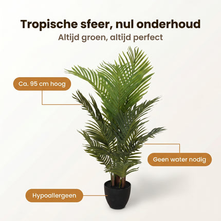 Cheqo® Kunstpalm - Kunstplant Palm - Nepplant - Kunstplanten voor Binnen - Neppalm - Areca Palm - Palmboom - Grote Kunstplant - Woonkamer Decoratie - Kunst Palmboom - Tropische Plant - Groen - Kantoor - Slaapkamer - Balkon - Benefit Map